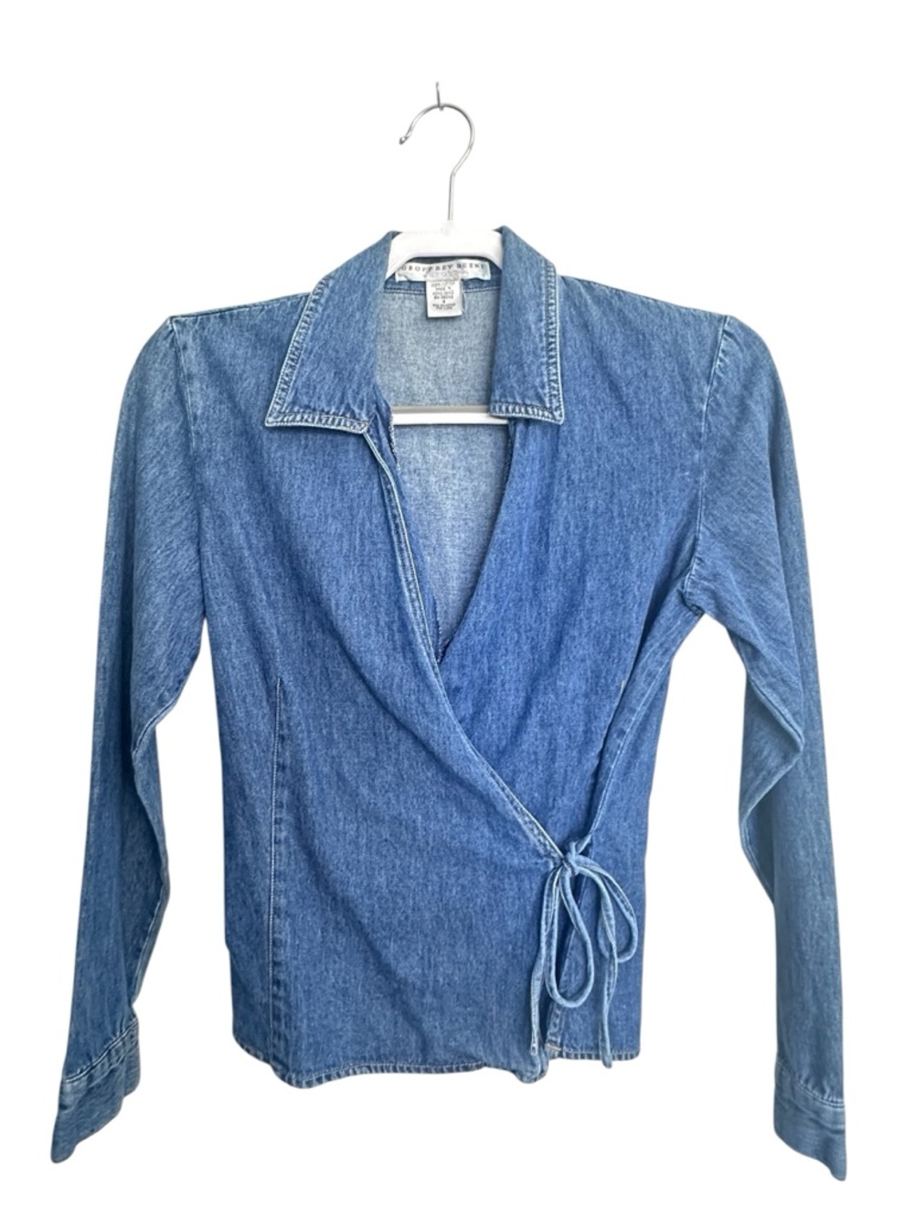 Vintage Y2K Geoffrey Beene Denim Wrap Shirt 100% cotton sz s